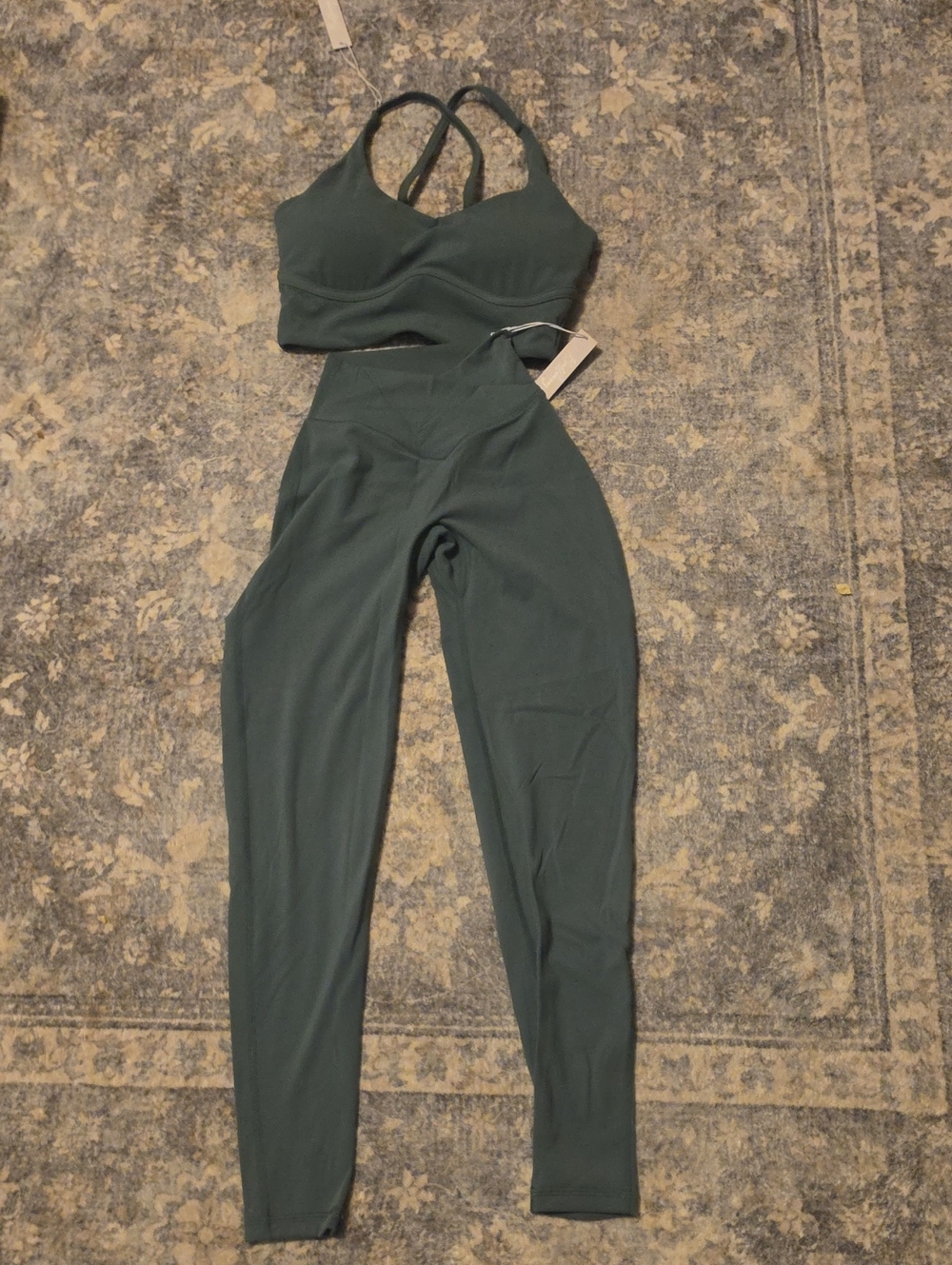 BuffBunny Dark Green High-Waist Leggings & Strappy Sports Bra Set